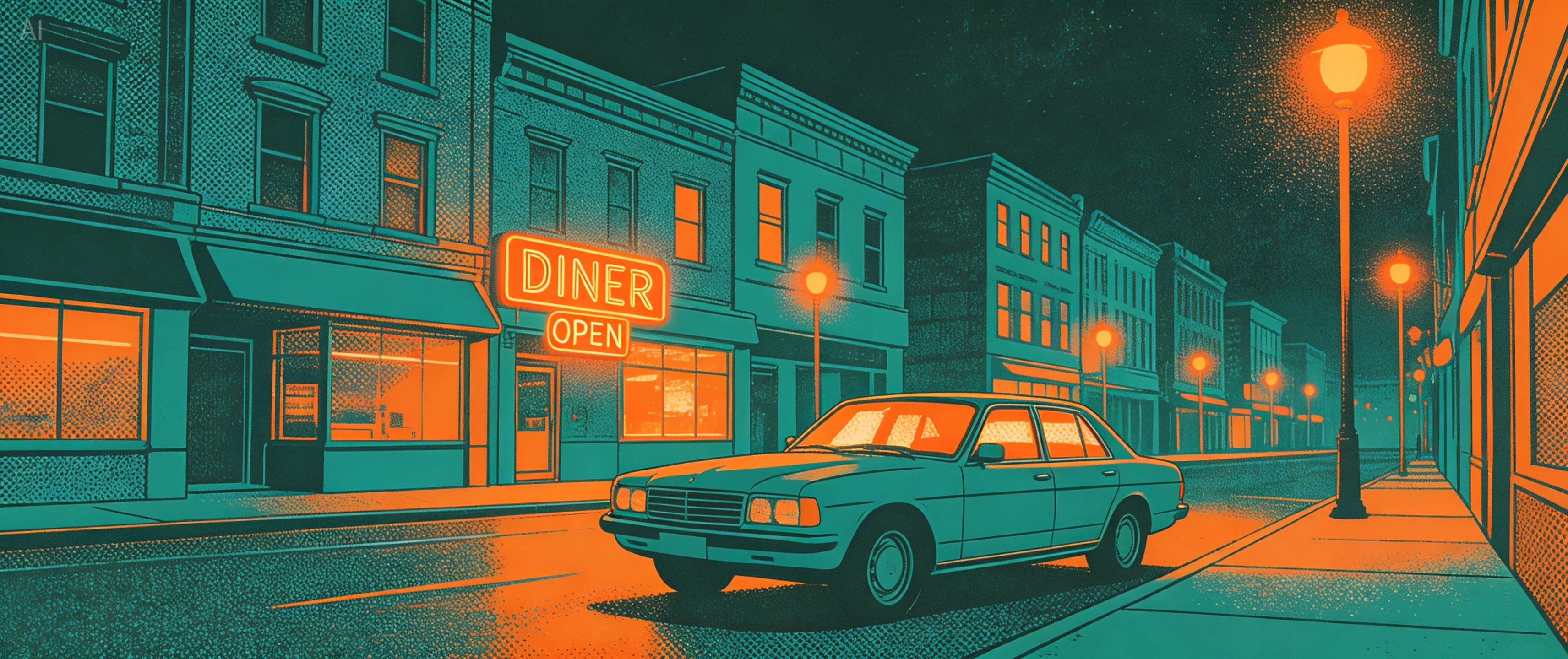 Risograph night street - Seedream 5.0 Pro AI image example